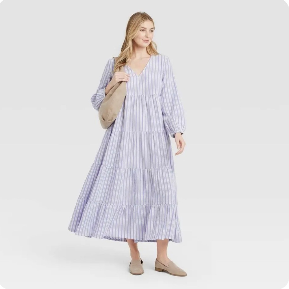 Women's Bell Long Sleeve Tiered Gauze Dress in Lilac- Universal Thread